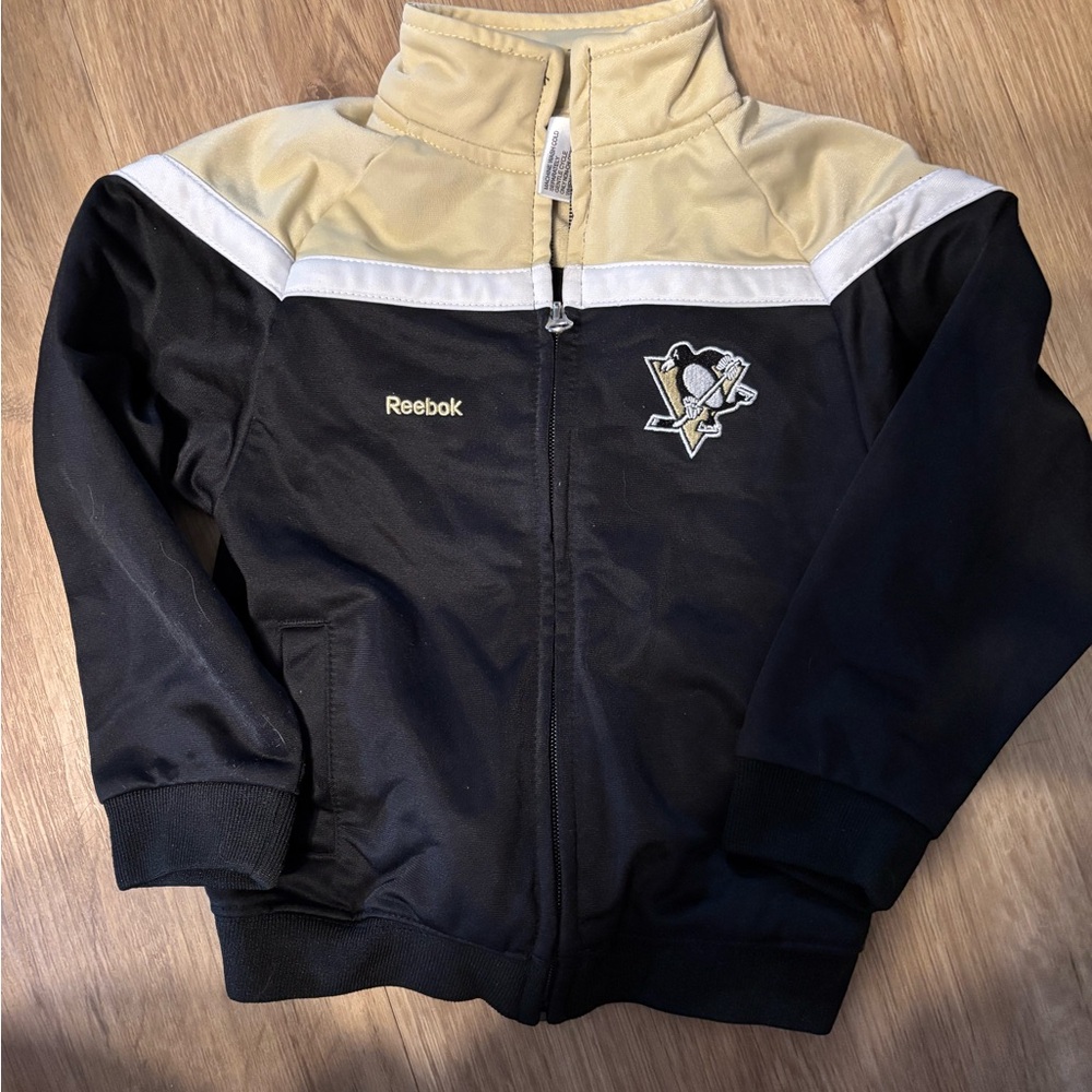 Penguins Reebok Black and Tan Jacket